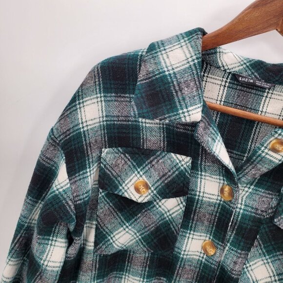 Womens XS Plaid Flannel Shirt Green Black Button Up Grunge Long Sleeve Soft - Picture 7 of 13